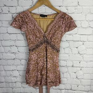 Vintage Ann Ferriday Lace Stretch Top Pink One Size